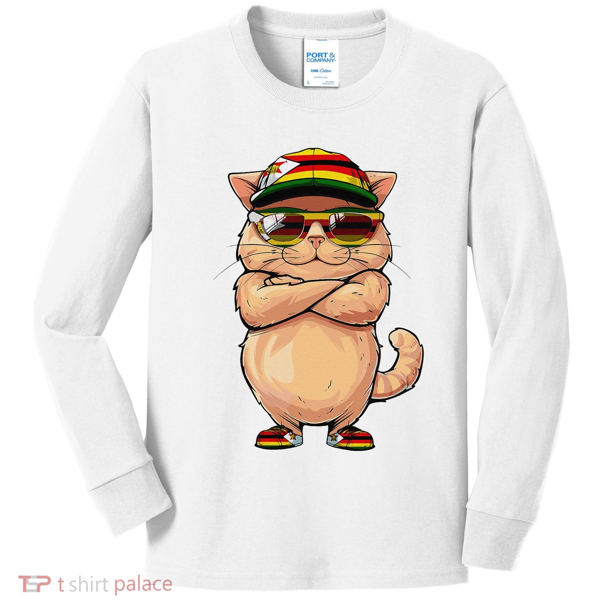 Zimbabwean Flag Cat Mom Souvenirs Products Kitten Zimbabwe Kids Long Sleeve Shirt