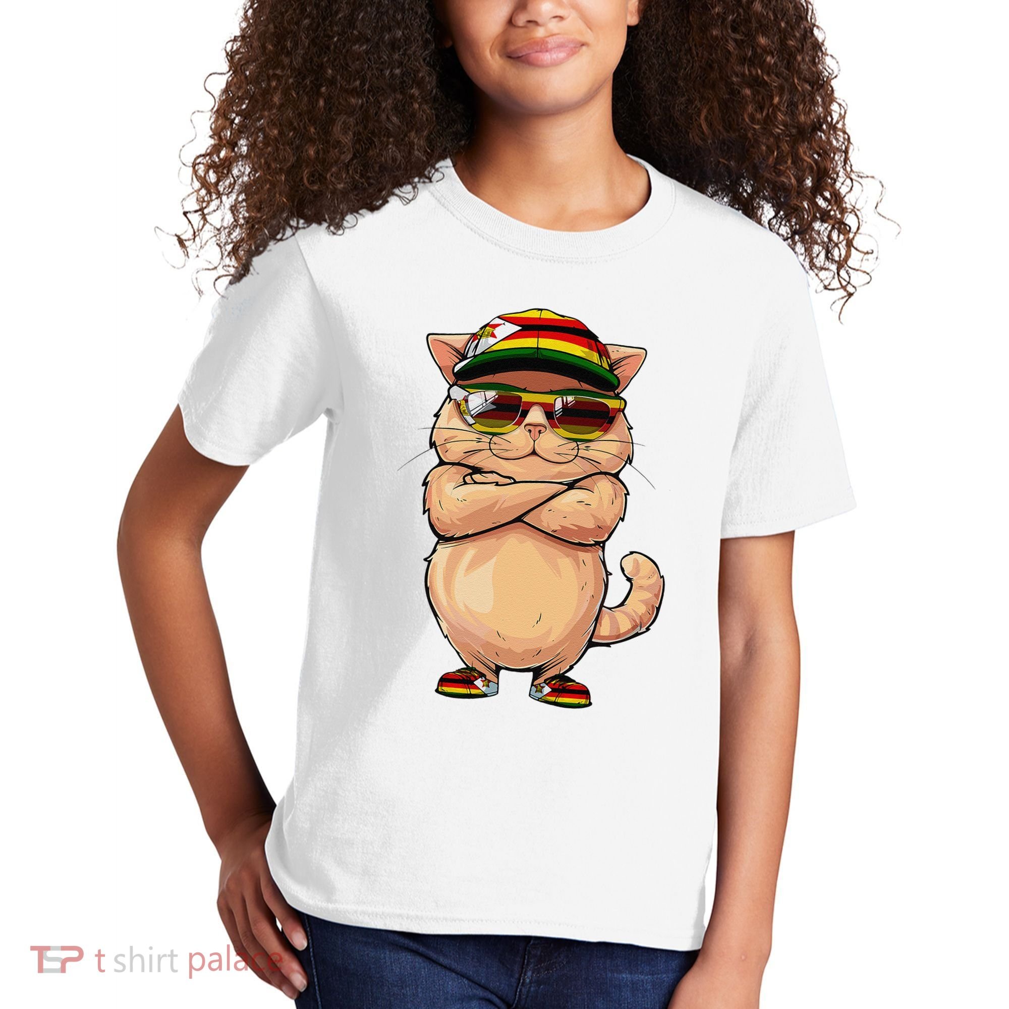 Zimbabwean Flag Cat Mom Souvenirs Products Kitten Zimbabwe Kids T-Shirt