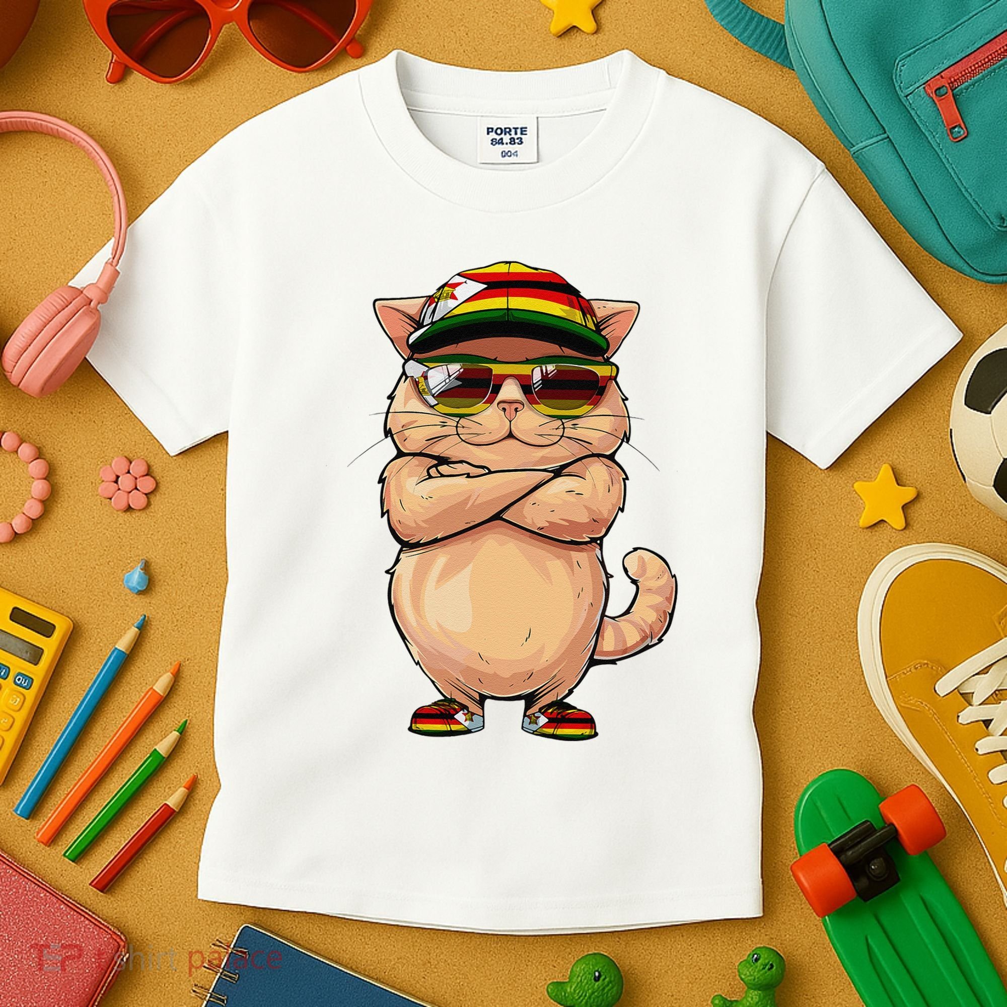 Zimbabwean Flag Cat Mom Souvenirs Products Kitten Zimbabwe Kids T-Shirt