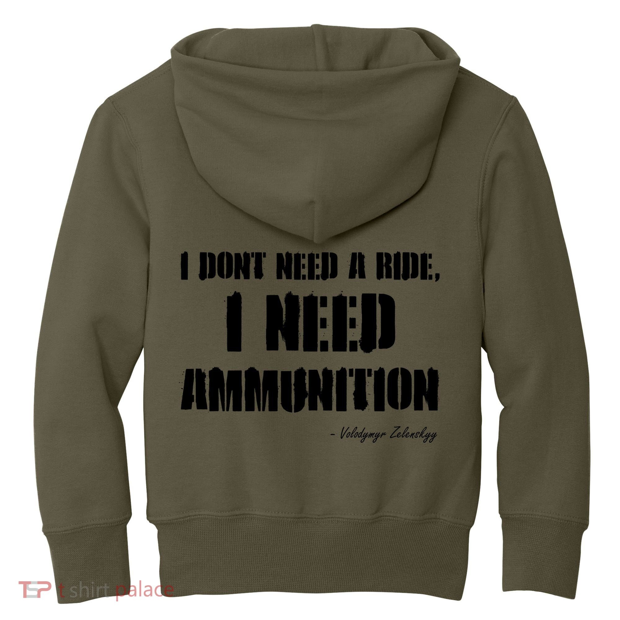 Zelensky Green Cross Ukraine I Dont Need A Ride I Need Ammunition Front&Back Kids Hoodie