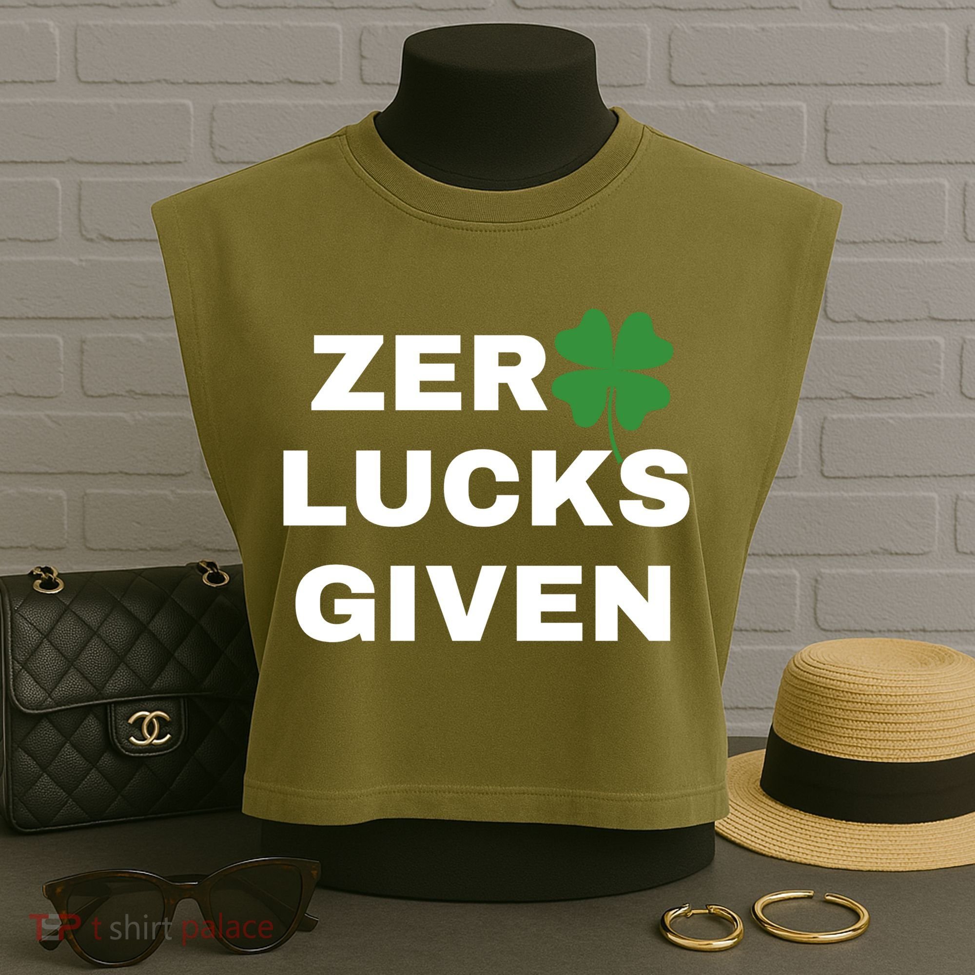 Zero Lucks Given Shamrock St Patricks Day Garment-Dyed Women's Muscle Tee