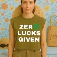 Zero Lucks Given Shamrock St Patricks Day Garment-Dyed Women's Muscle Tee thumb 4