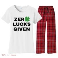 Zero Lucks Given Shamrock St Patricks Day Women's Flannel Pajama Set thumb 0