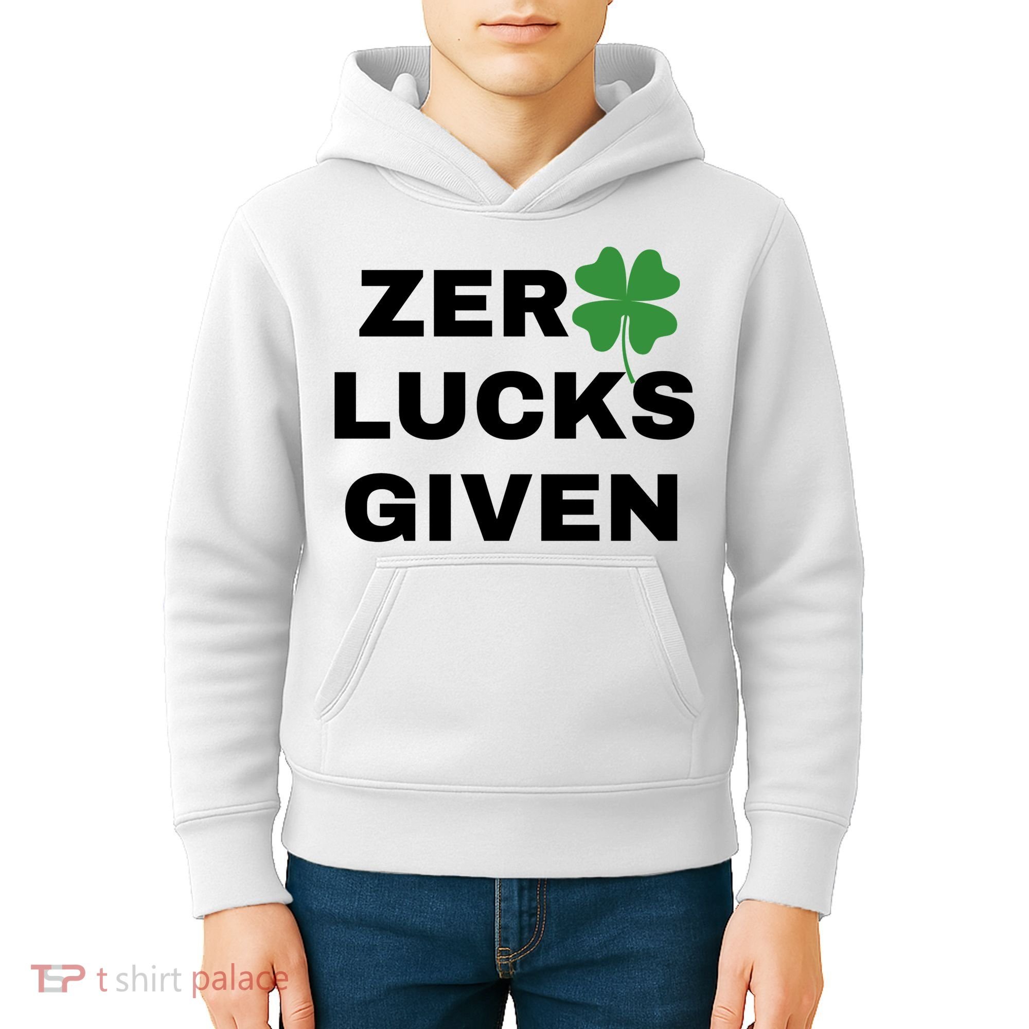 Zero Lucks Given Shamrock St Patricks Day Kids Hoodie