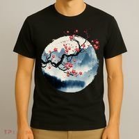 Zen Mountains Cherry Blossom Flowers Japanese Woodblock Art T-Shirt thumb 3