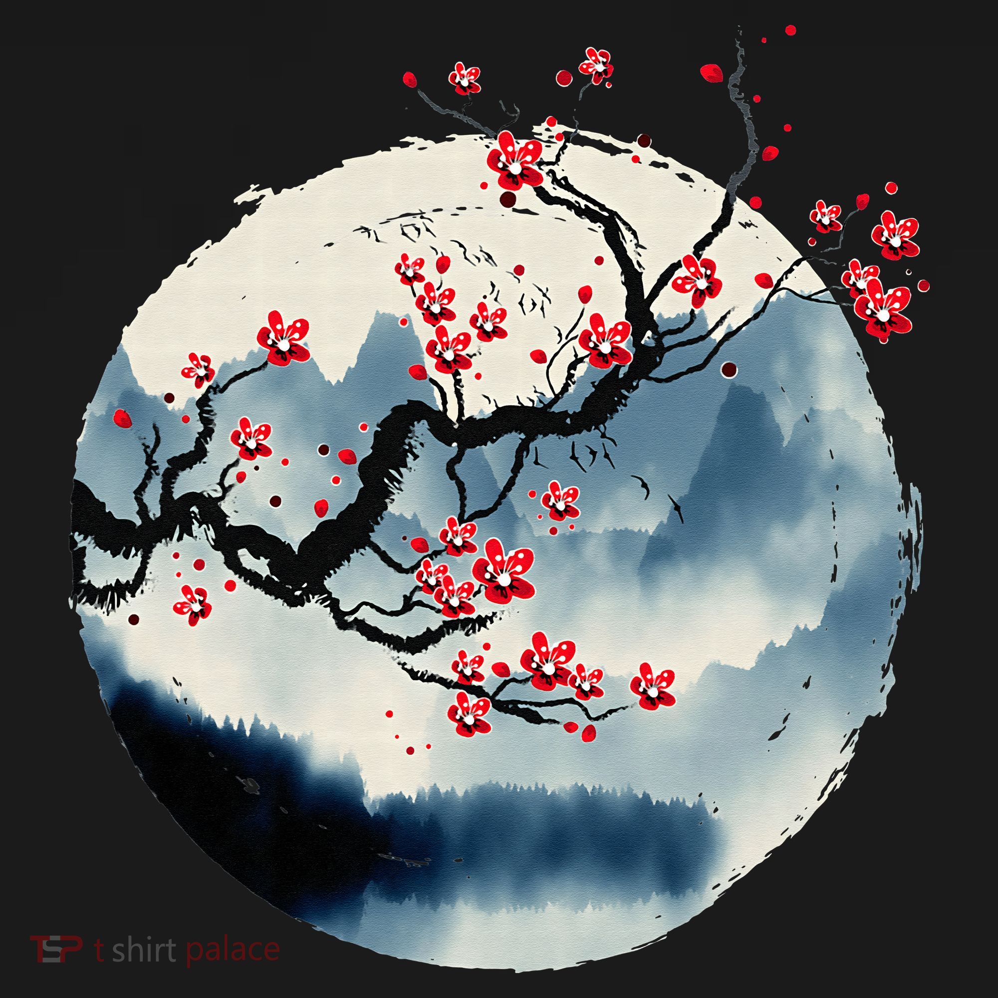 Zen Mountains Cherry Blossom Flowers Japanese Woodblock Art Women's Hoodie