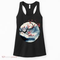 Zen Mountains Cherry Blossom Flowers Japanese Woodblock Art Women's Tank Top thumb 0