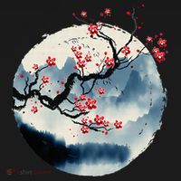 Zen Mountains Cherry Blossom Flowers Japanese Woodblock Art Women's Tank Top thumb 5