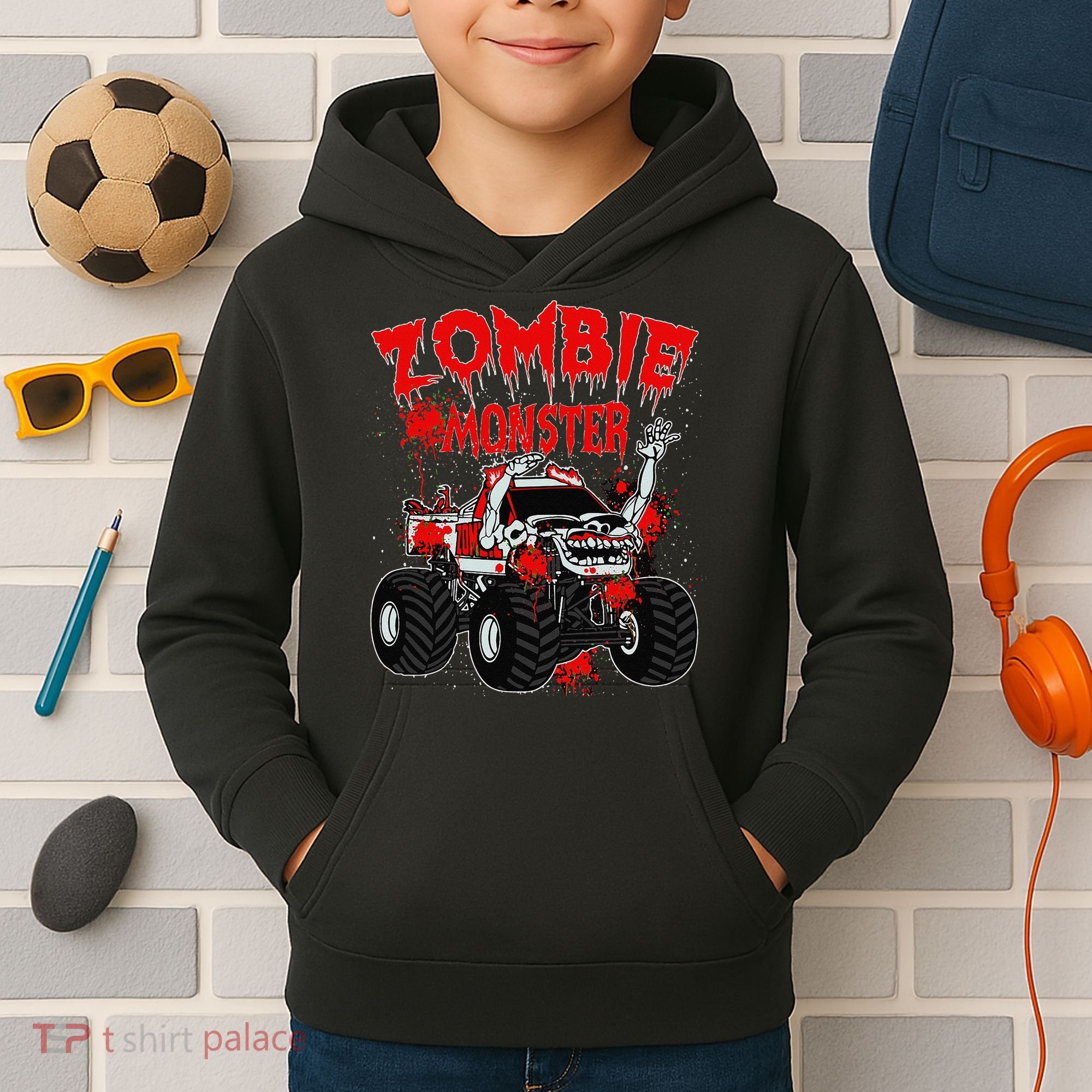 Zombie Monster Truck Kids Hoodie