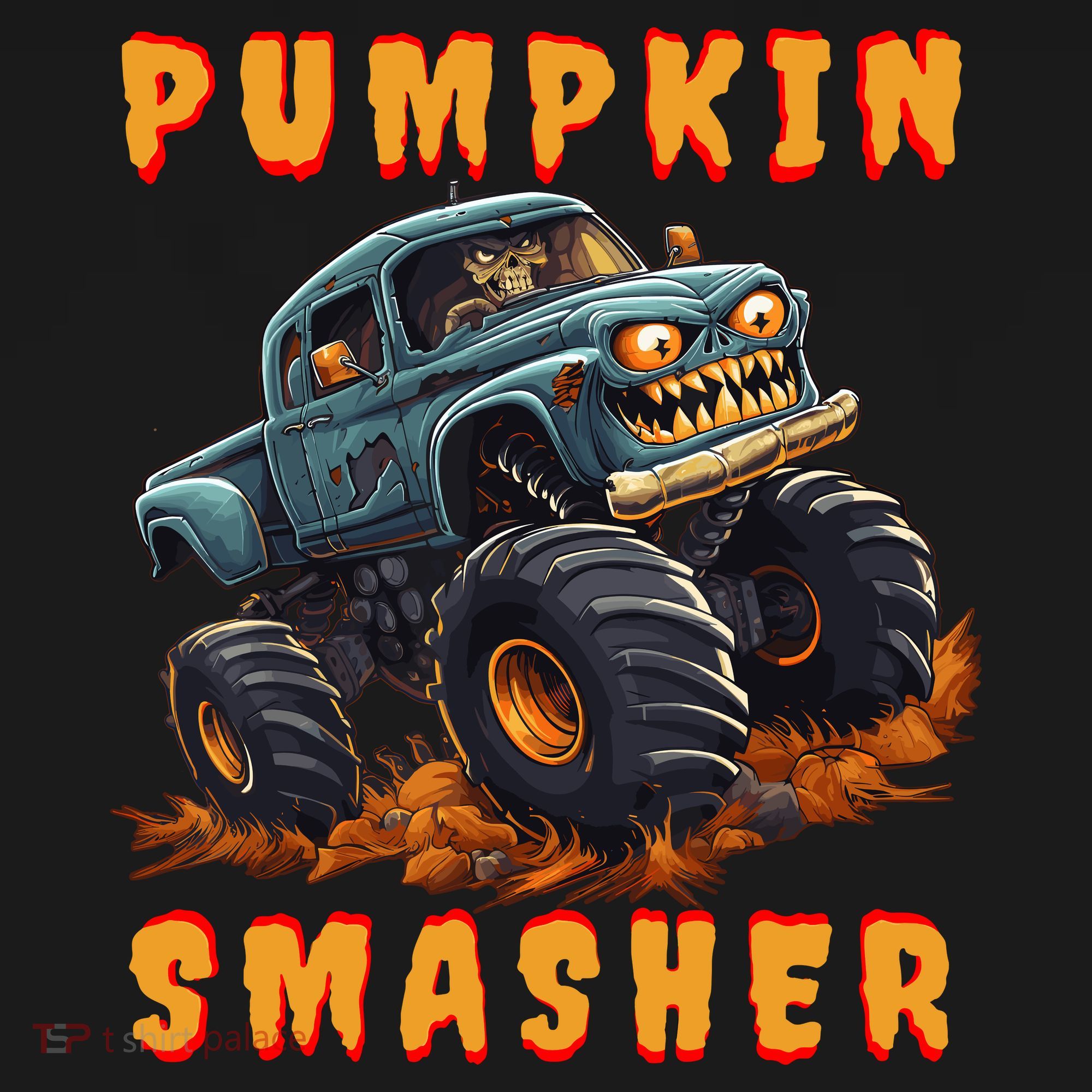 Zombie Monster Truck Pumpkin Smasher Halloween Costume Kids T-Shirt