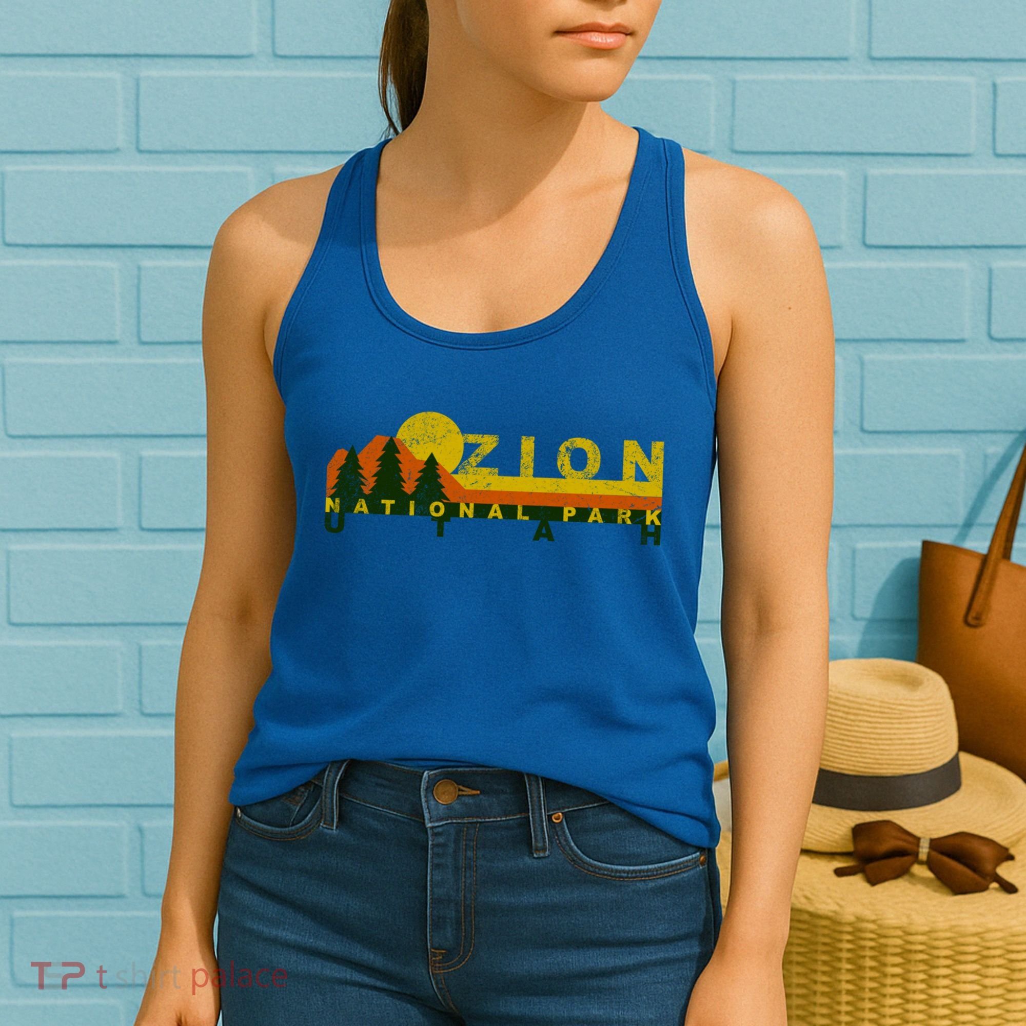 Zion National Park Sunny Mountain Treeline Gift Women's Tank Top