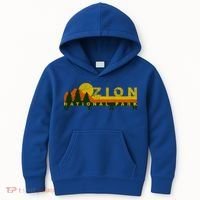 Zion National Park Sunny Mountain Treeline Gift Kids Hoodie thumb 0
