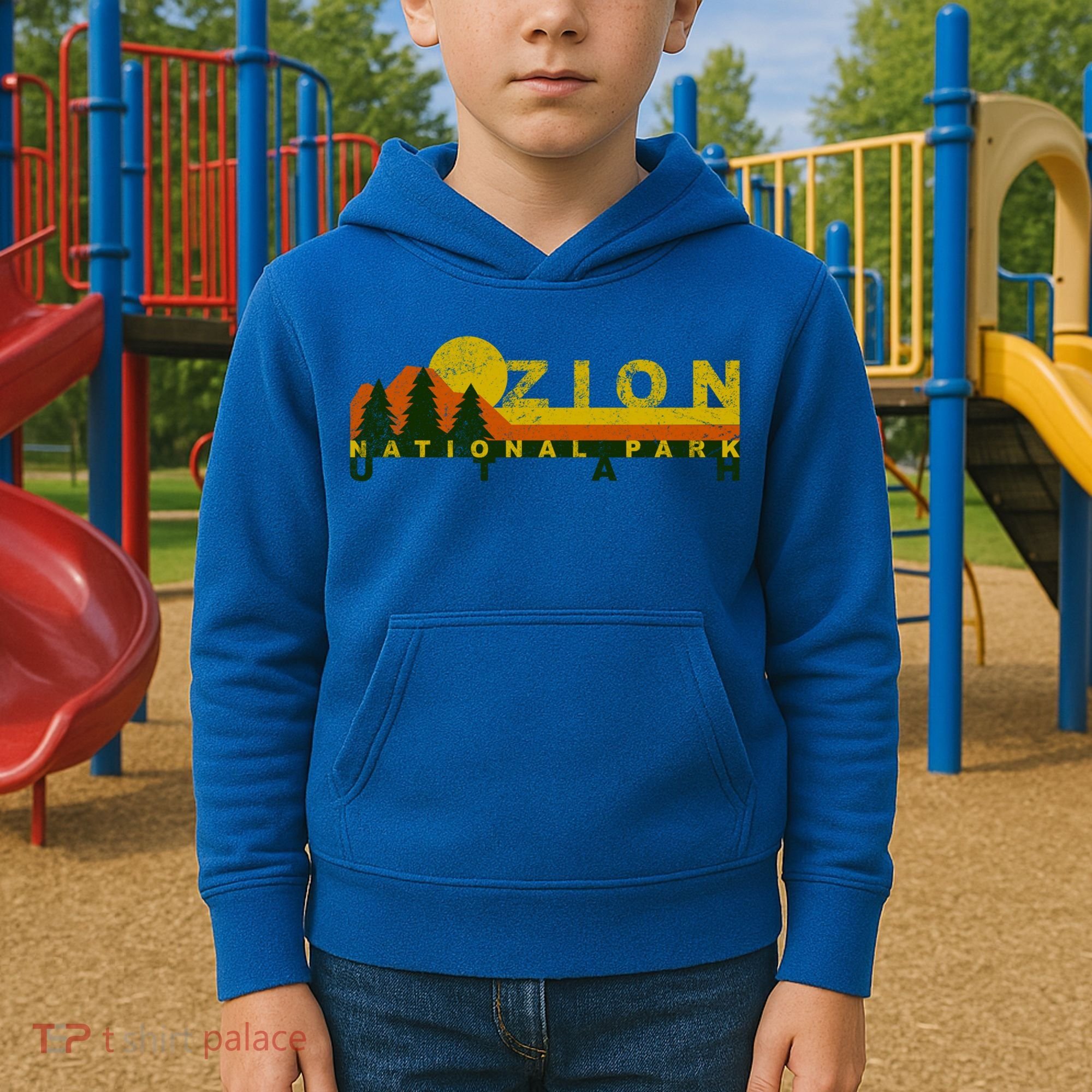Zion National Park Sunny Mountain Treeline Gift Kids Hoodie