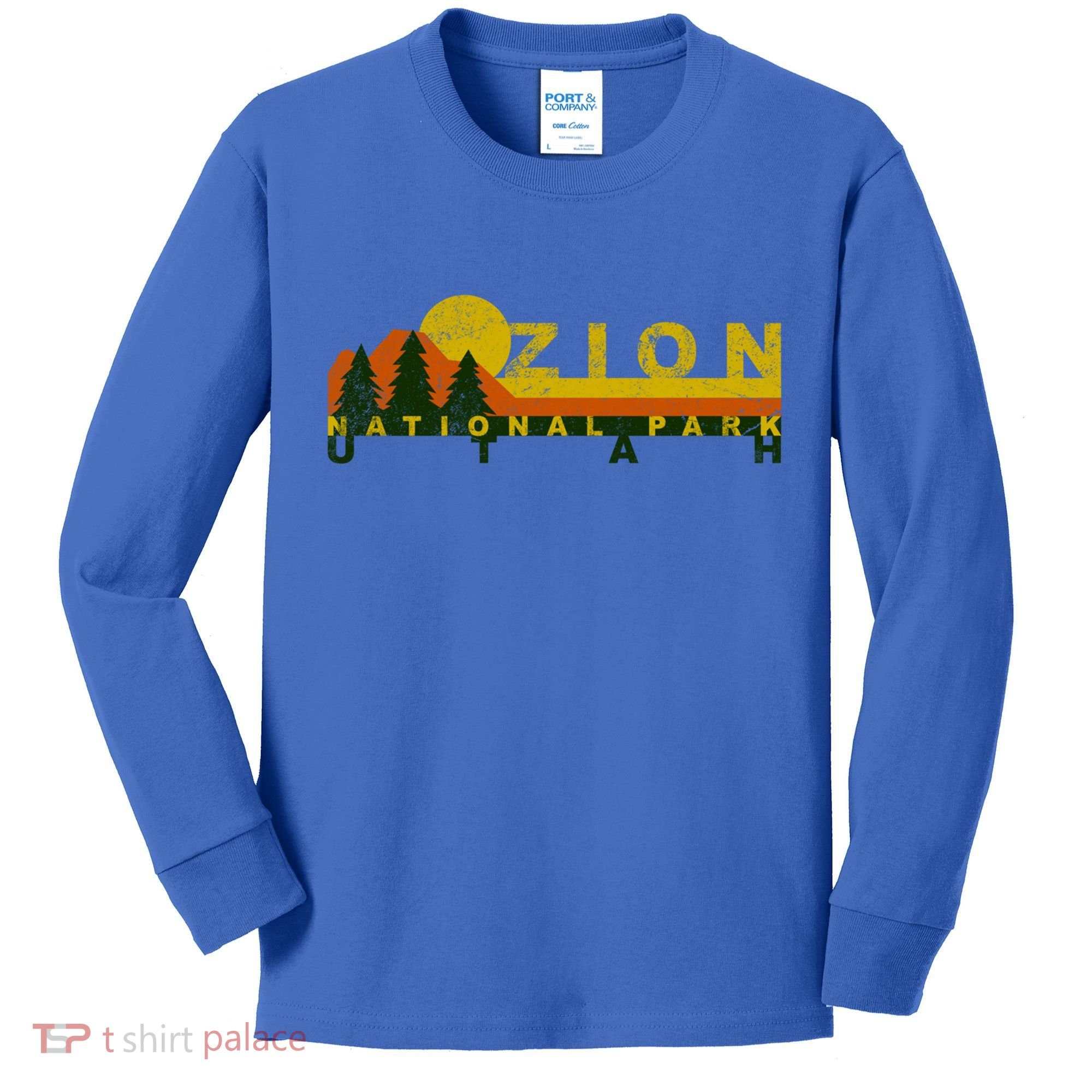 Zion National Park Sunny Mountain Treeline Gift Kids Long Sleeve Shirt