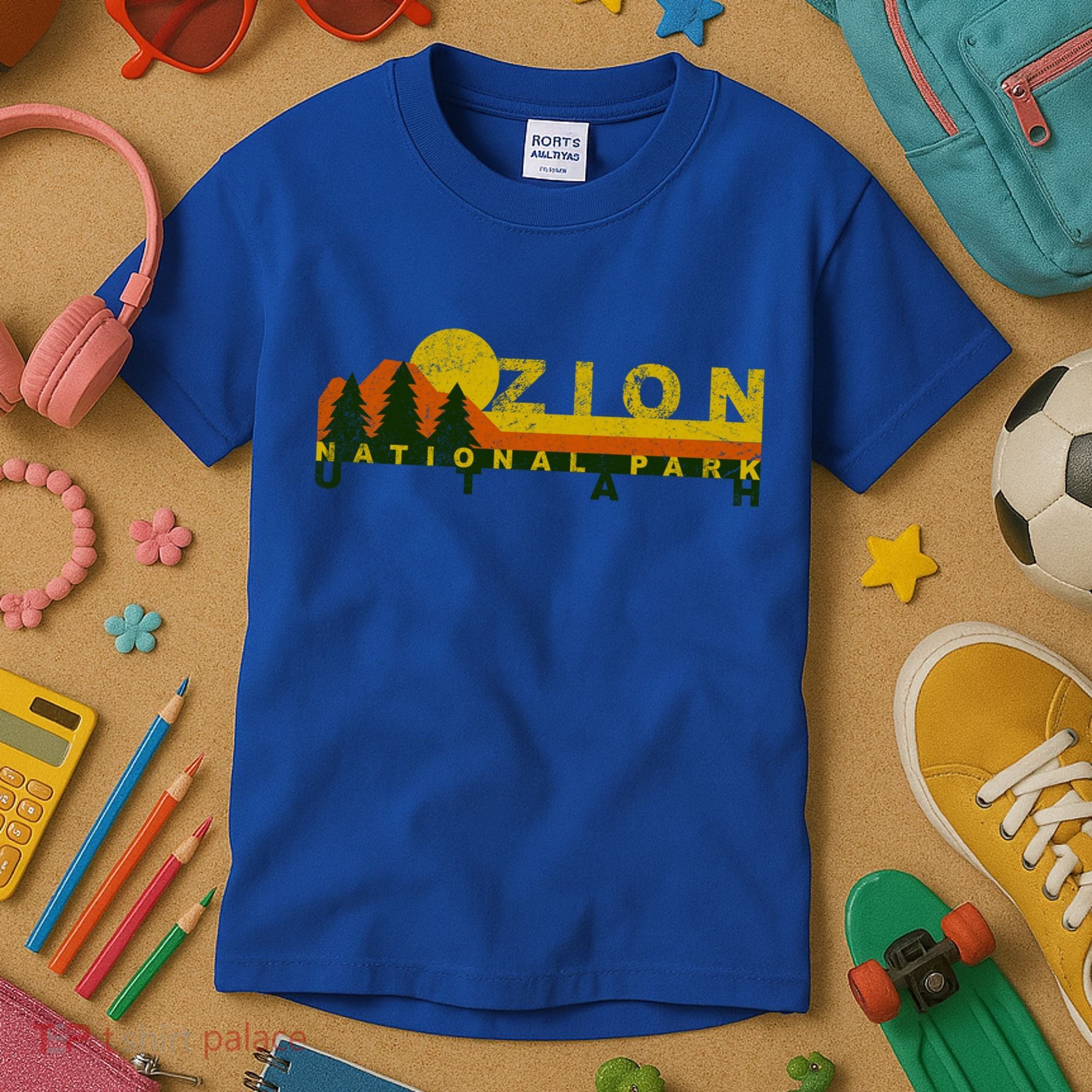 Zion National Park Sunny Mountain Treeline Gift Kids T-Shirt