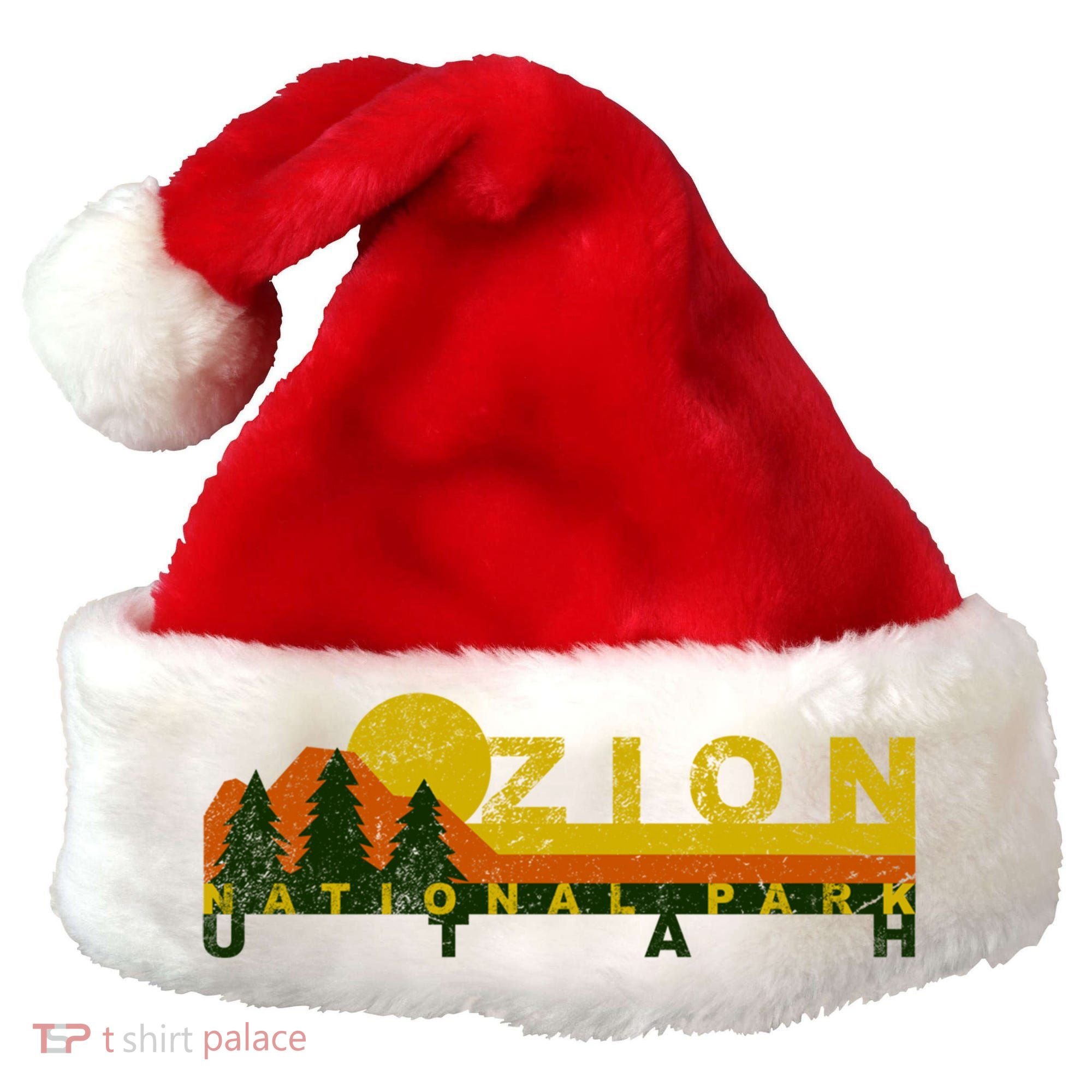 Zion National Park Sunny Mountain Treeline Gift Santa Hat