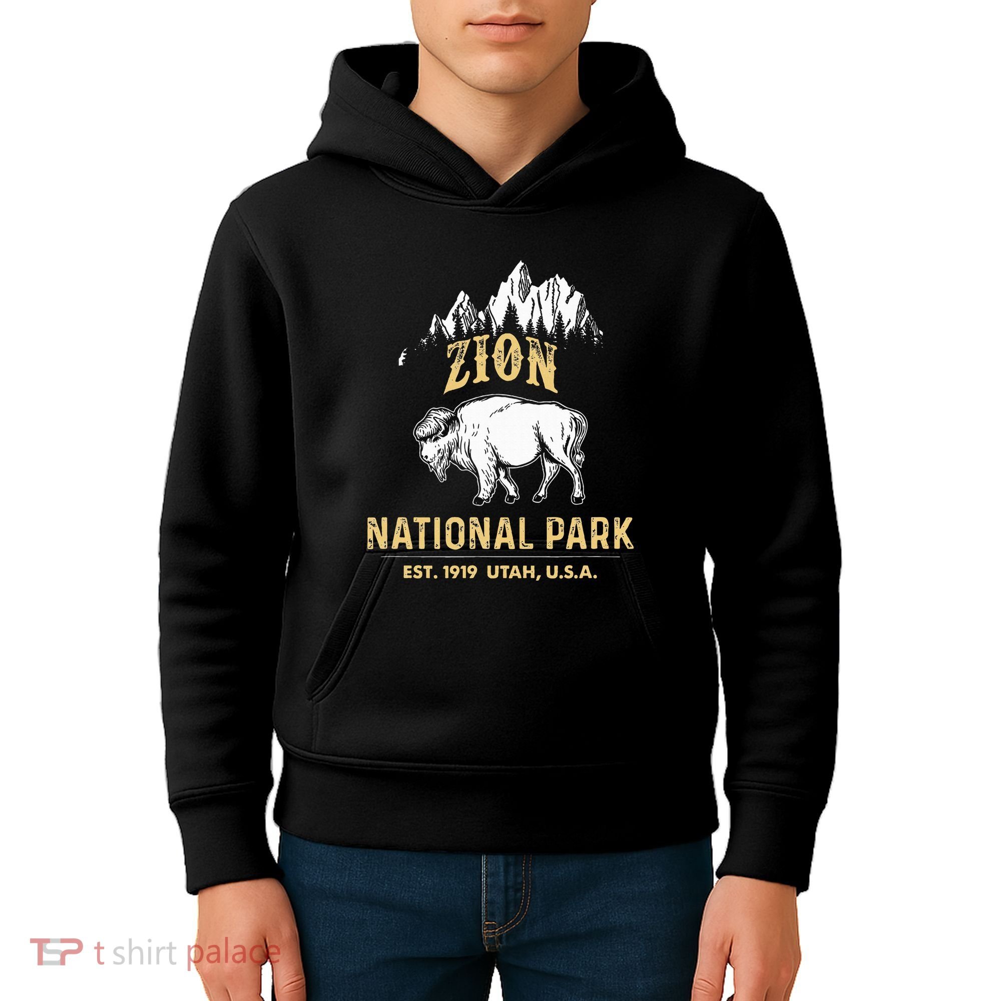 Zion National Park Utah Usa Bison Buffalo Kids Hoodie
