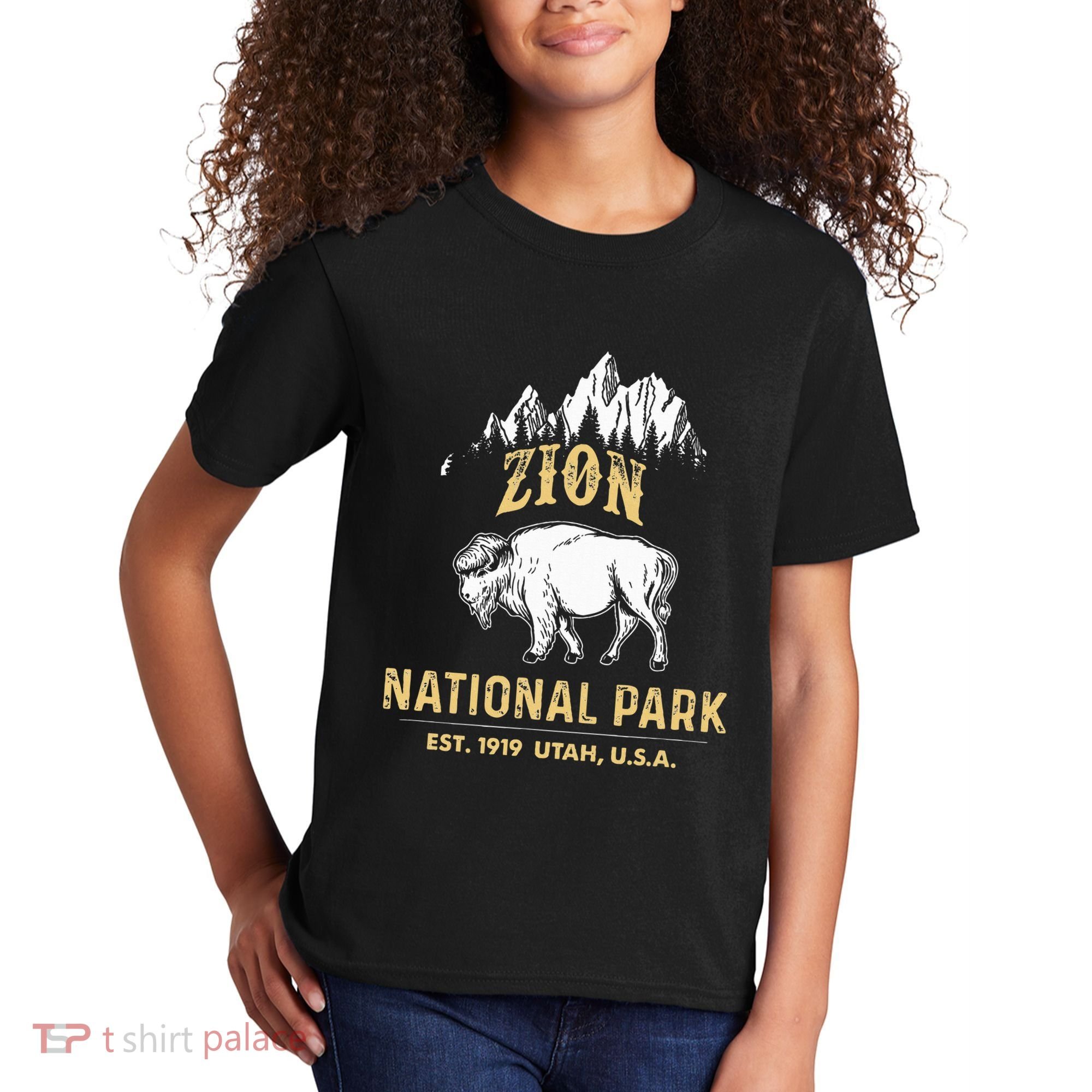 Zion National Park Utah Usa Bison Buffalo Kids T-Shirt