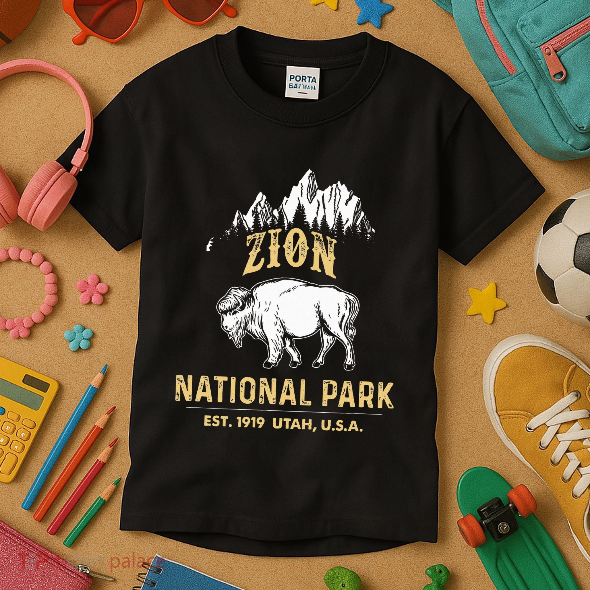 Zion National Park Utah Usa Bison Buffalo Kids T-Shirt