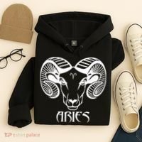 Zodiac Aries Ram Horns Face Hoodie thumb 4