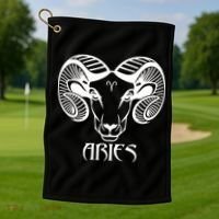 Zodiac Aries Ram Horns Face Golf Towel thumb 1