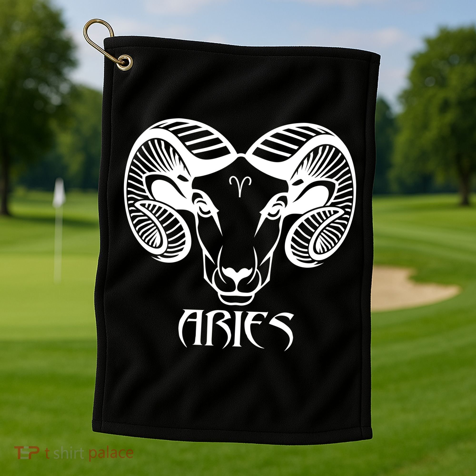 Zodiac Aries Ram Horns Face Golf Towel