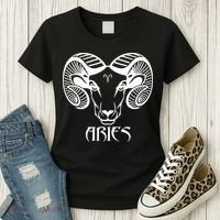 Zodiac Aries Ram Horns Face Women's T-Shirt thumb 3