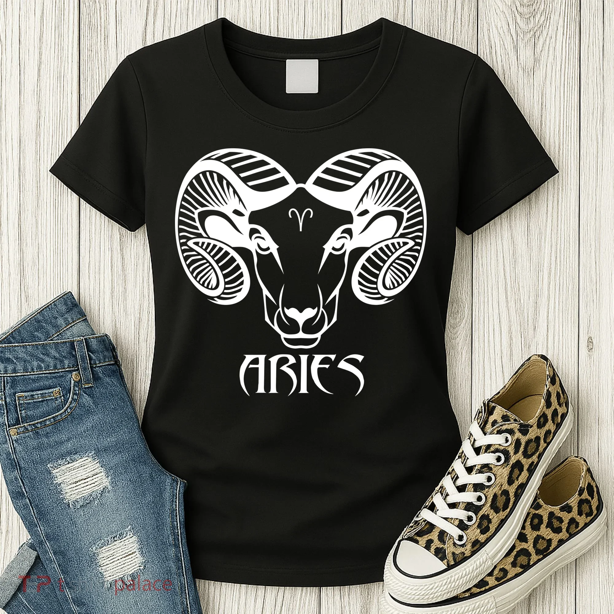 Zodiac Aries Ram Horns Face Women's T-Shirt