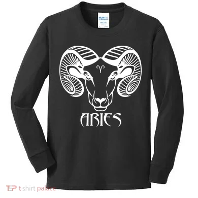 Zodiac Aries Ram Horns Face Kids Long Sleeve Shirt