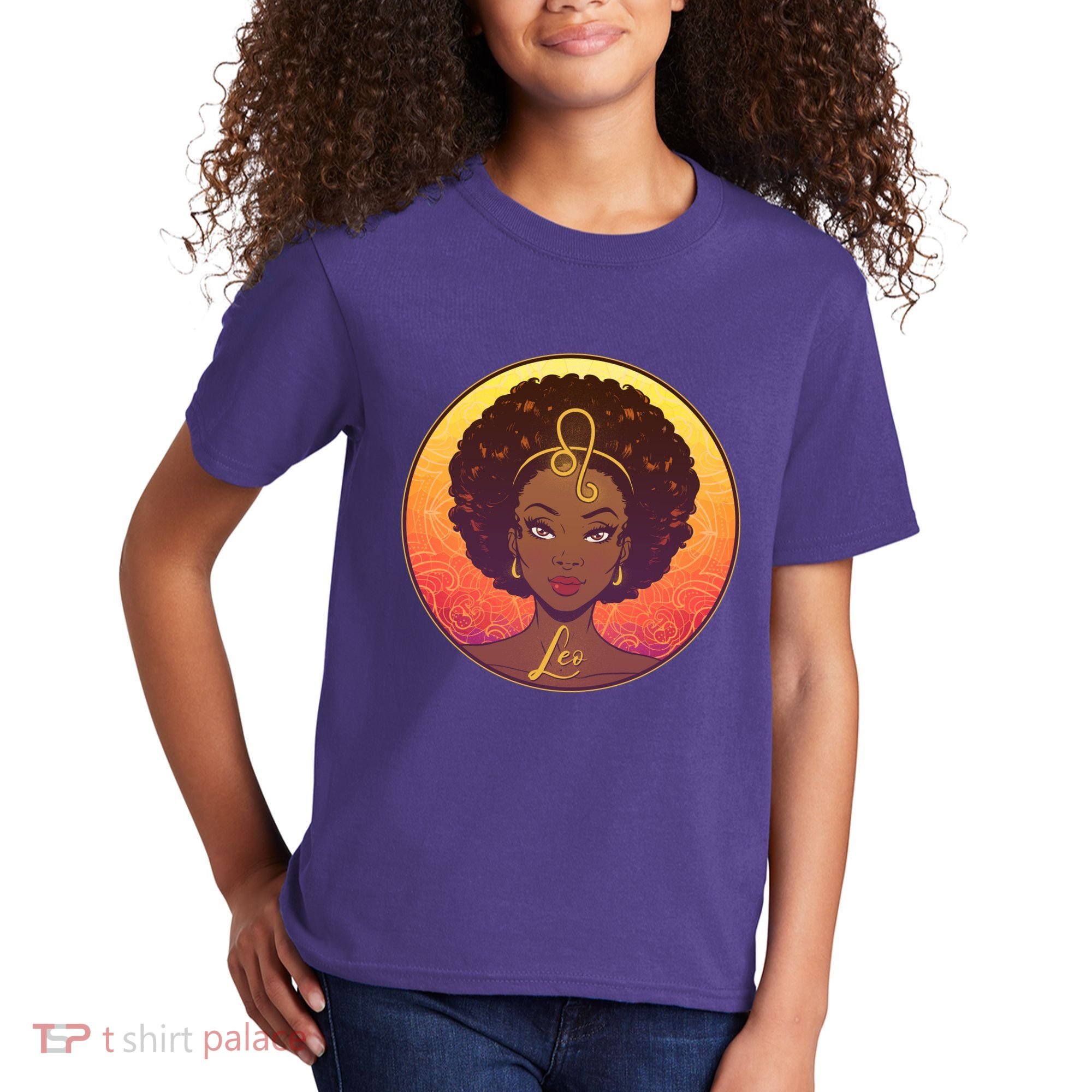 Zodiac Leo African American Black Woman Kids T-Shirt
