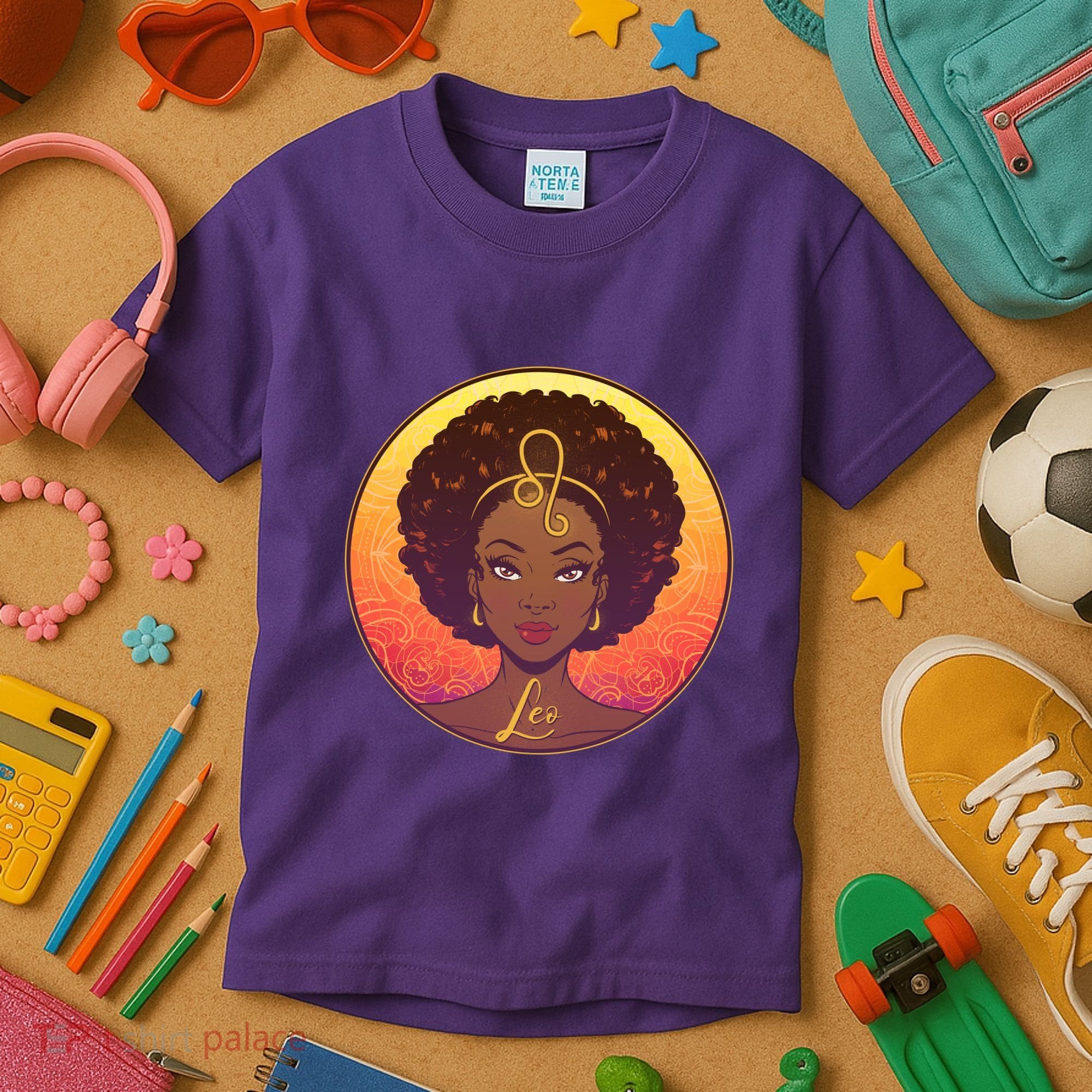 Zodiac Leo African American Black Woman Kids T-Shirt