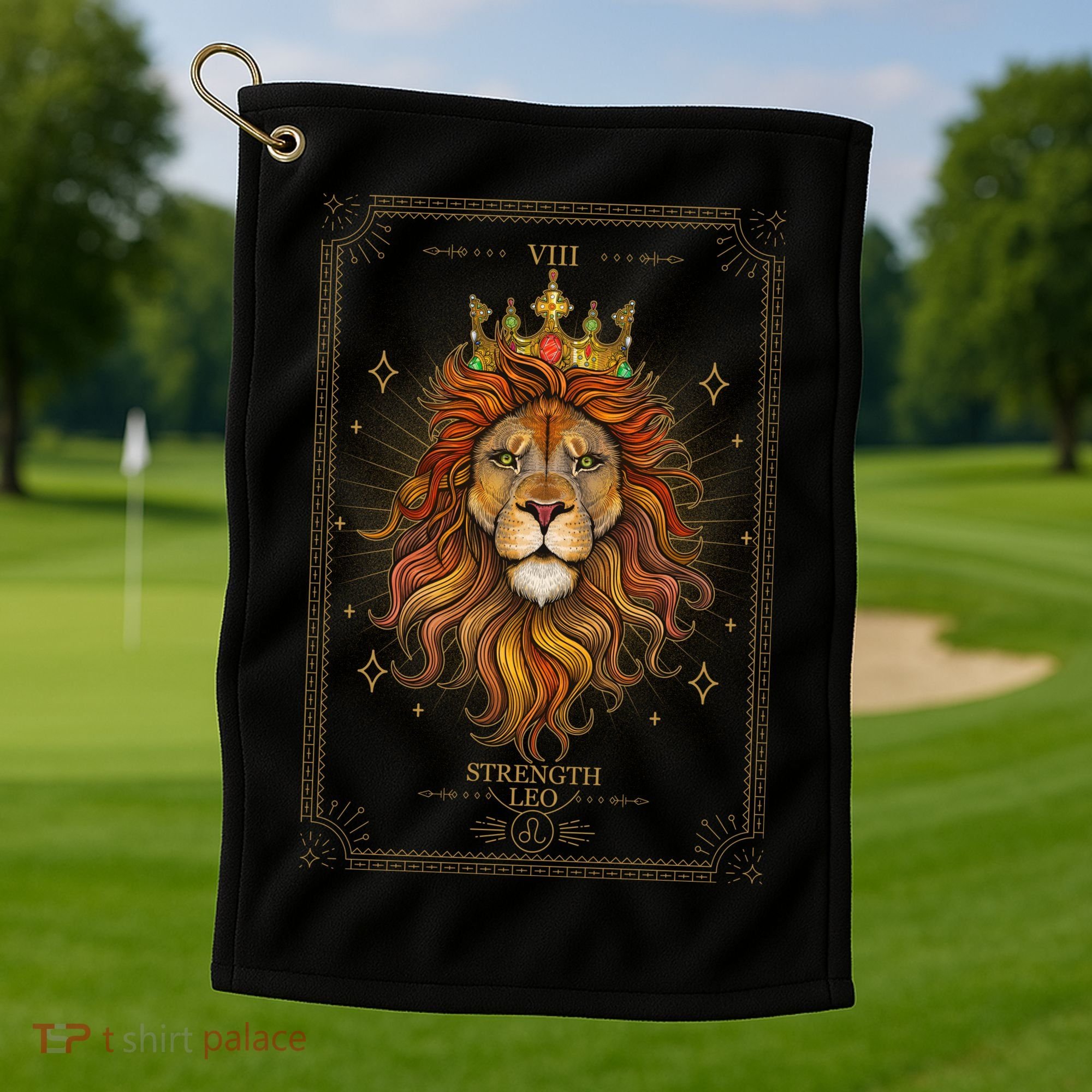 Zodiac Leo Lion Tarot Card VIII Strength Golf Towel