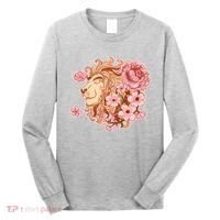 Zodiac Leo Lion with Japanese Cherry Blossoms Long Sleeve Shirt thumb 0