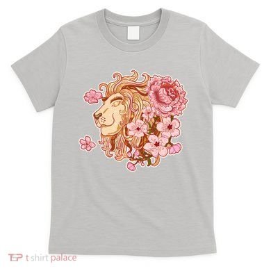 Zodiac Leo Lion with Japanese Cherry Blossoms T-Shirt
