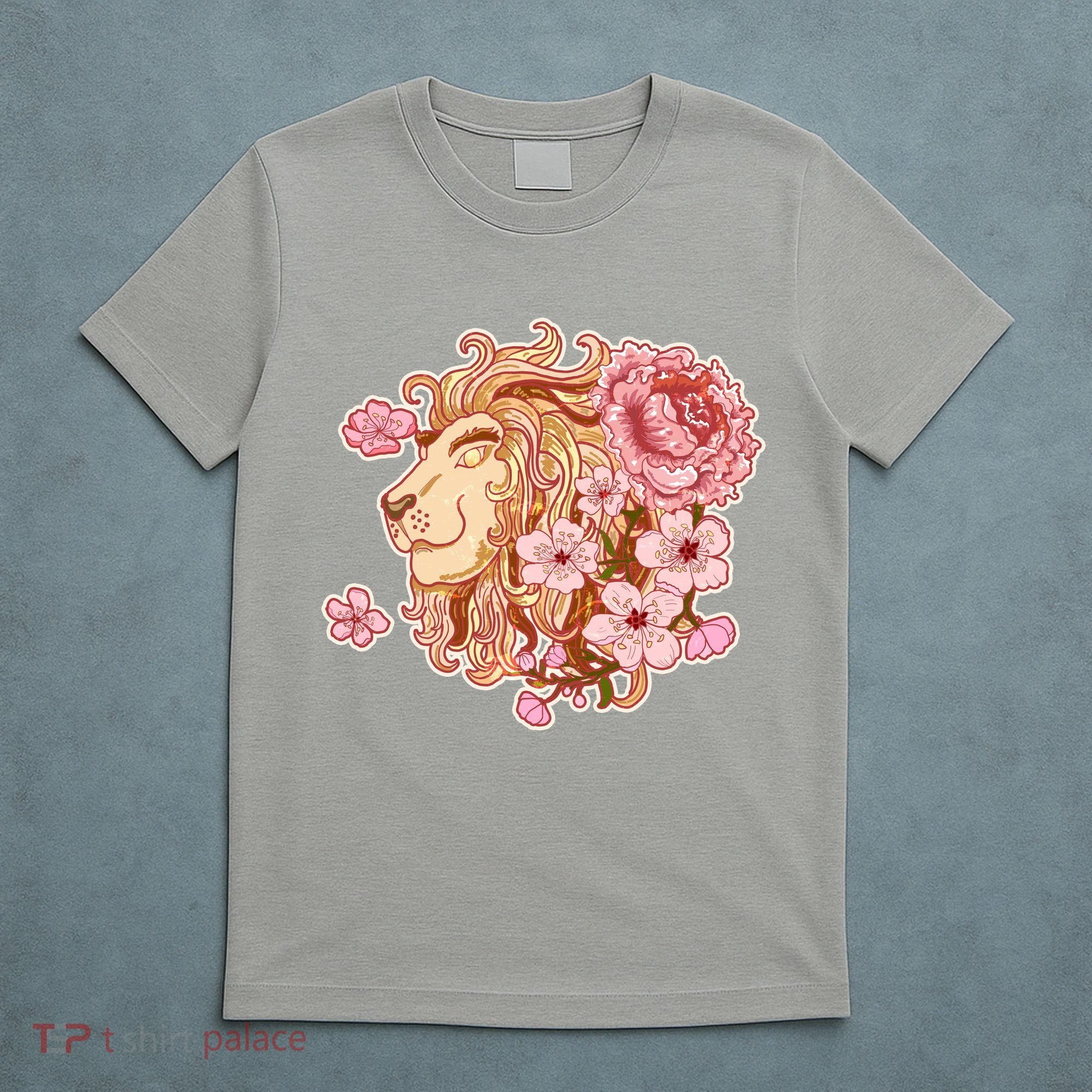 Zodiac Leo Lion with Japanese Cherry Blossoms T-Shirt