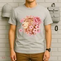 Zodiac Leo Lion with Japanese Cherry Blossoms T-Shirt thumb 6