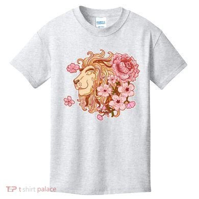 Zodiac Leo Lion with Japanese Cherry Blossoms Kids T-Shirt
