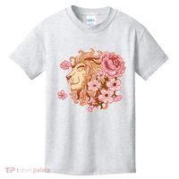 Zodiac Leo Lion with Japanese Cherry Blossoms Kids T-Shirt thumb 0