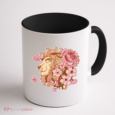 Zodiac Leo Lion with Japanese Cherry Blossoms Coffee Mug back