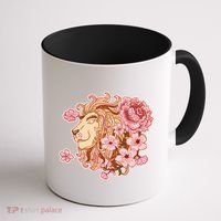 Zodiac Leo Lion with Japanese Cherry Blossoms Coffee Mug thumb 1