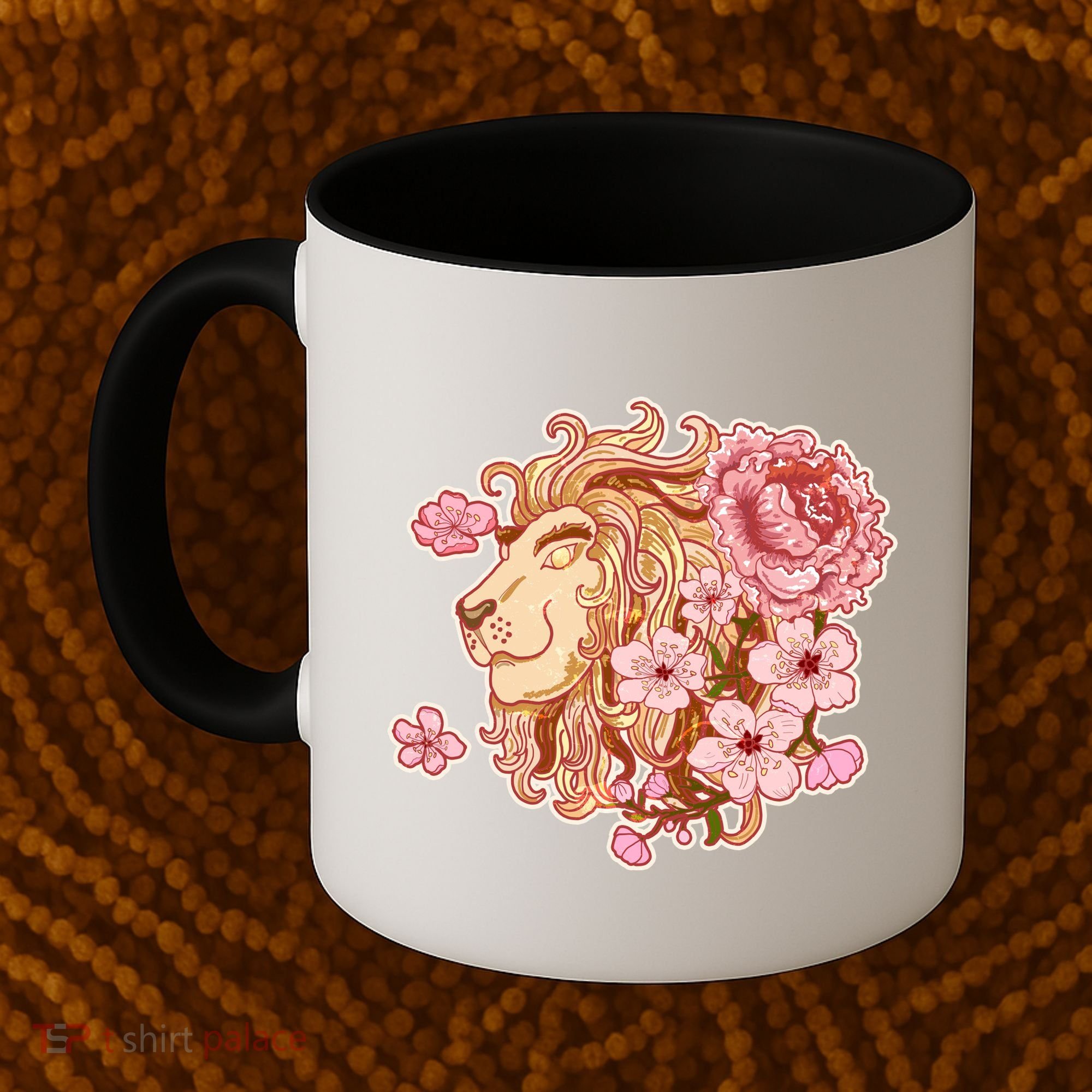 Zodiac Leo Lion with Japanese Cherry Blossoms Coffee Mug