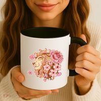 Zodiac Leo Lion with Japanese Cherry Blossoms Coffee Mug thumb 3