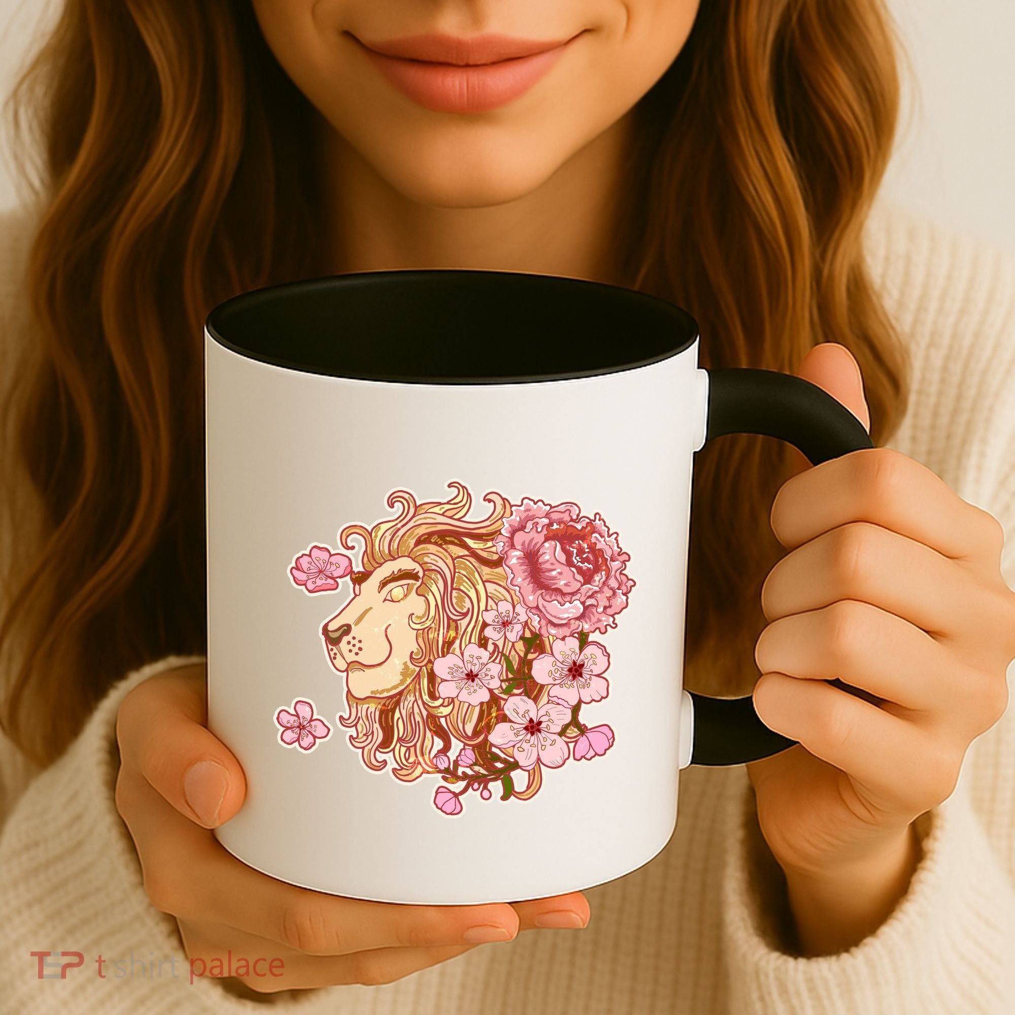 Zodiac Leo Lion with Japanese Cherry Blossoms Coffee Mug