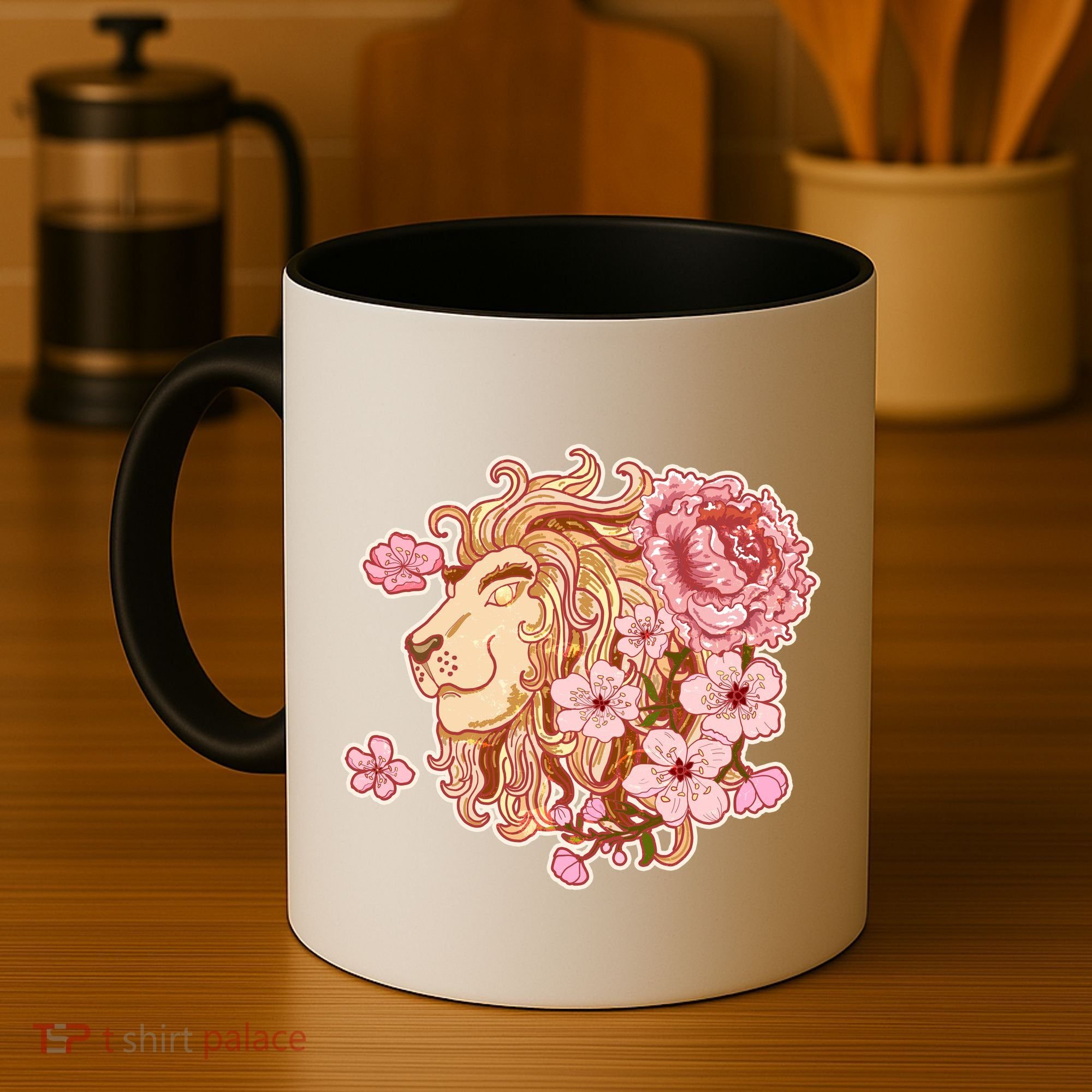 Zodiac Leo Lion with Japanese Cherry Blossoms Coffee Mug
