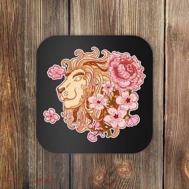 Zodiac Leo Lion with Japanese Cherry Blossoms Coaster