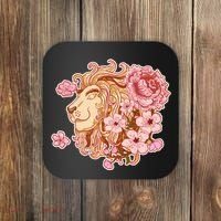 Zodiac Leo Lion with Japanese Cherry Blossoms Coaster thumb 0