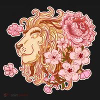 Zodiac Leo Lion with Japanese Cherry Blossoms Ornament thumb 1
