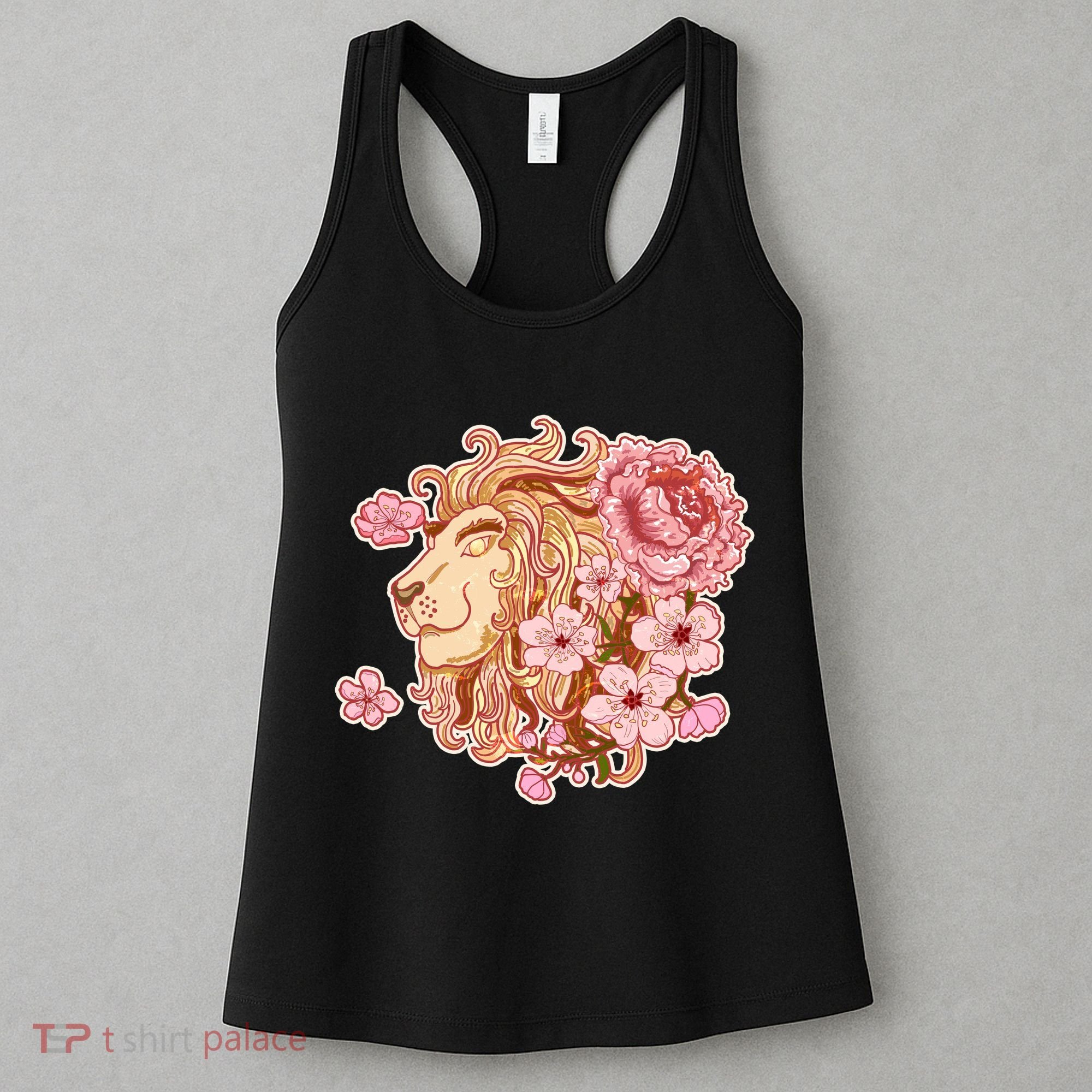 Zodiac Leo Lion with Japanese Cherry Blossoms Women's Tank Top