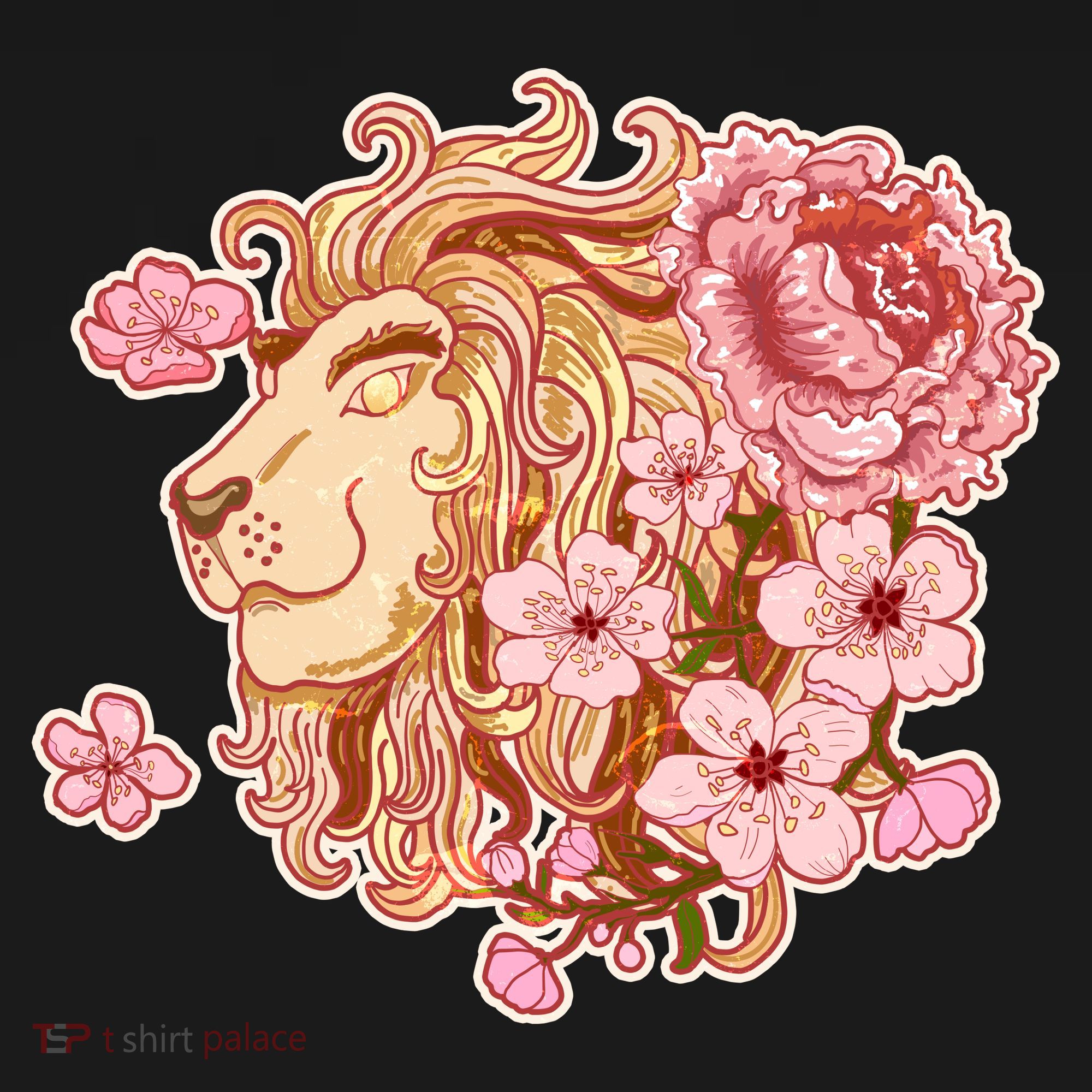 Zodiac Leo Lion with Japanese Cherry Blossoms Women's Tank Top