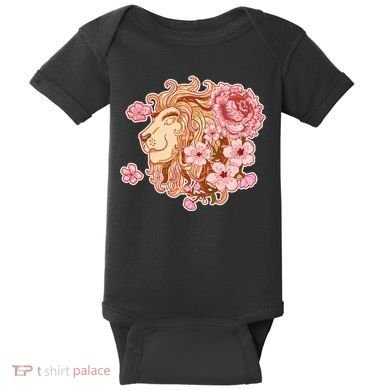 Zodiac Leo Lion with Japanese Cherry Blossoms Baby Bodysuit